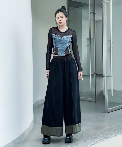 Stitch Contrast Color Wide Denim